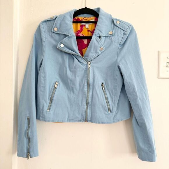Color Me Courtney Blue Motorcycle Style Cotton Jacket Size 12 - Picture 3 of 8